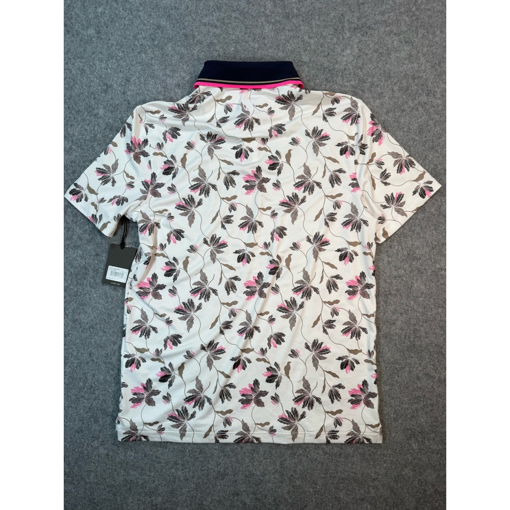 G/FORE‎ Mens Floral Print Performance Golf Polo Shirt White Pink UPF 50+ Size M - Picture 9 of 9